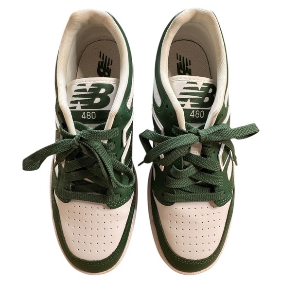 New Balance 480 Forest Green/White Youth Size 6.5 EUC with Box Only wore 3 X's - Picture 2 of 6